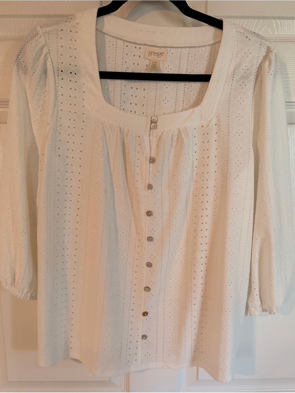 Greige Cream Eyelet Button-Front Blouse